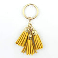 2016 New Fashion Women Casual Triple Leather Tassels Women Keychain Bag Pendant Alloy Car Key Chain Ring Holder Trendy Jewelry-Gold Mustard-JadeMoghul Inc.