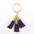 2016 New Fashion Women Casual Triple Leather Tassels Women Keychain Bag Pendant Alloy Car Key Chain Ring Holder Trendy Jewelry-Gold Purple-JadeMoghul Inc.