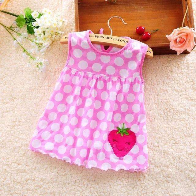 2016 New Summer Cute Baby Girl 100% Cotton Newborn Infant Baby Princess Casual Dress 0-18 Months Baby Clothes Lovely Cartoon-pink strawberry-3M-JadeMoghul Inc.