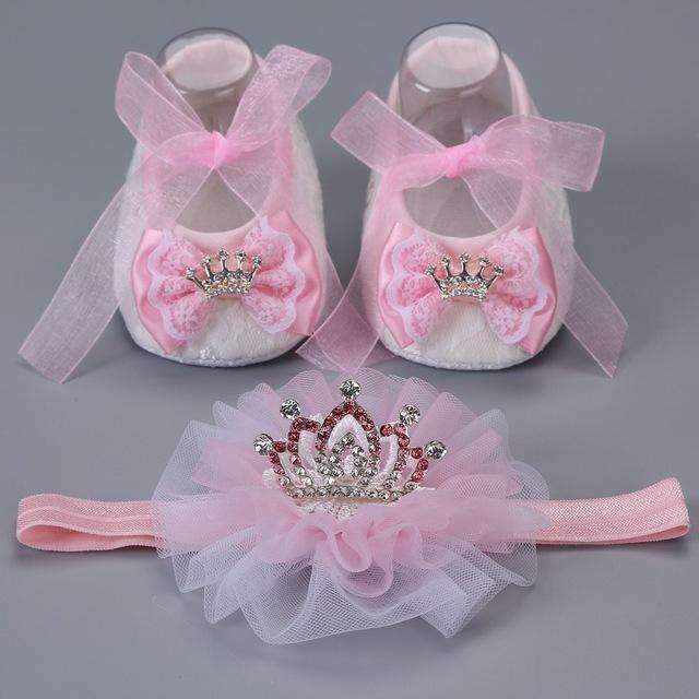 2016 Newborn Baby Girl Shoes Brand,white baptism,Toddler Infant Fabric Baby Booties Headband Set, Baby Walker First Walkers Shoe-2M2002-1-JadeMoghul Inc.