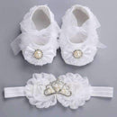 2016 Newborn Baby Girl Shoes Brand,white baptism,Toddler Infant Fabric Baby Booties Headband Set, Baby Walker First Walkers Shoe-2N2003-1-JadeMoghul Inc.