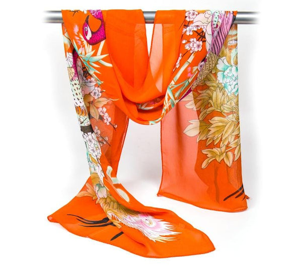 Women Fashion Hot Sale Peacock Print Chiffon Scarf