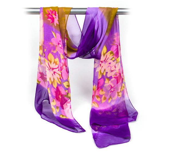 Fashion Women Small Flower Print Multi Color Chiffon Long Scarf