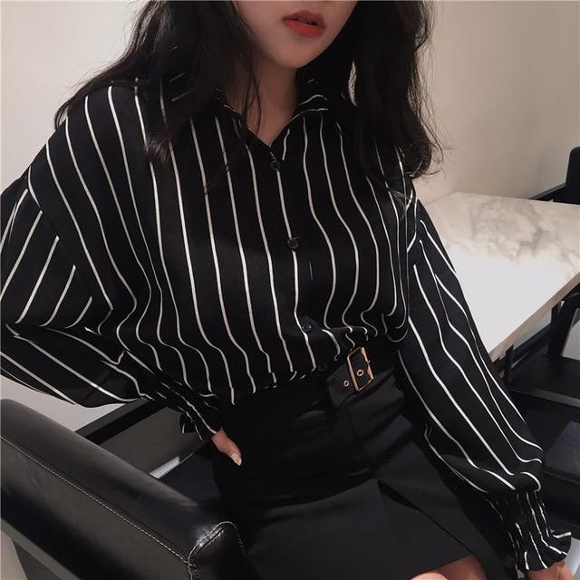 2017 Autumn Spring Vintage Shirts Women Striped Slim Stand collar Women Casual Shirts Ladies Classic Style Shirts Female Loose-2-One Size-JadeMoghul Inc.
