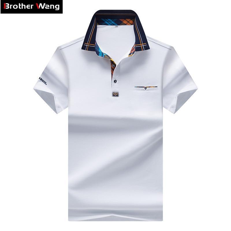 2017 New Men's POLO Shirt Fashion Hit Color Lattice Collar Casual Pure Color Paul Shirt Brand Polo Shirt Men's Clothing-Blue-XXXL-JadeMoghul Inc.