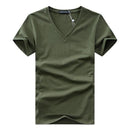 2017 summer Hot selling Men V neck t shirt cotton short sleeve tops high quality Casual Men Slim Fit Classic Brand t shirts-Army Green-S-JadeMoghul Inc.