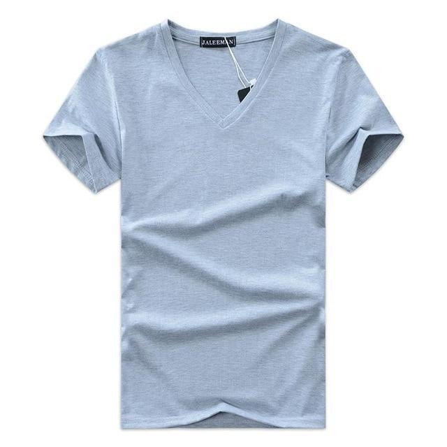 2017 summer Hot selling Men V neck t shirt cotton short sleeve tops high quality Casual Men Slim Fit Classic Brand t shirts-Gray-S-JadeMoghul Inc.