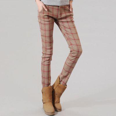 2017 winter OL office work wear femme Plaid pants women warm plus thick with velvet skinny slim pencil pants female trousers-2-S-JadeMoghul Inc.