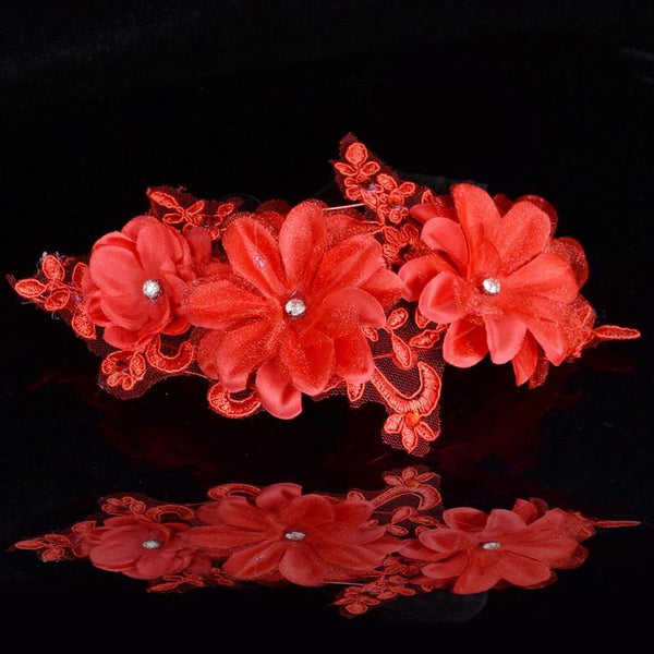 Handmade Lace Flower Joyous Red Wedding Dress Hair Jewelry