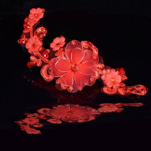 Hot Sale Bride Palace Style Red Lace Flower Wedding Hair Jewelry
