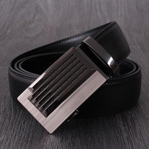 Men's Fashion Design Genuine Leather Sliding Automatic Buckle Business Belt
