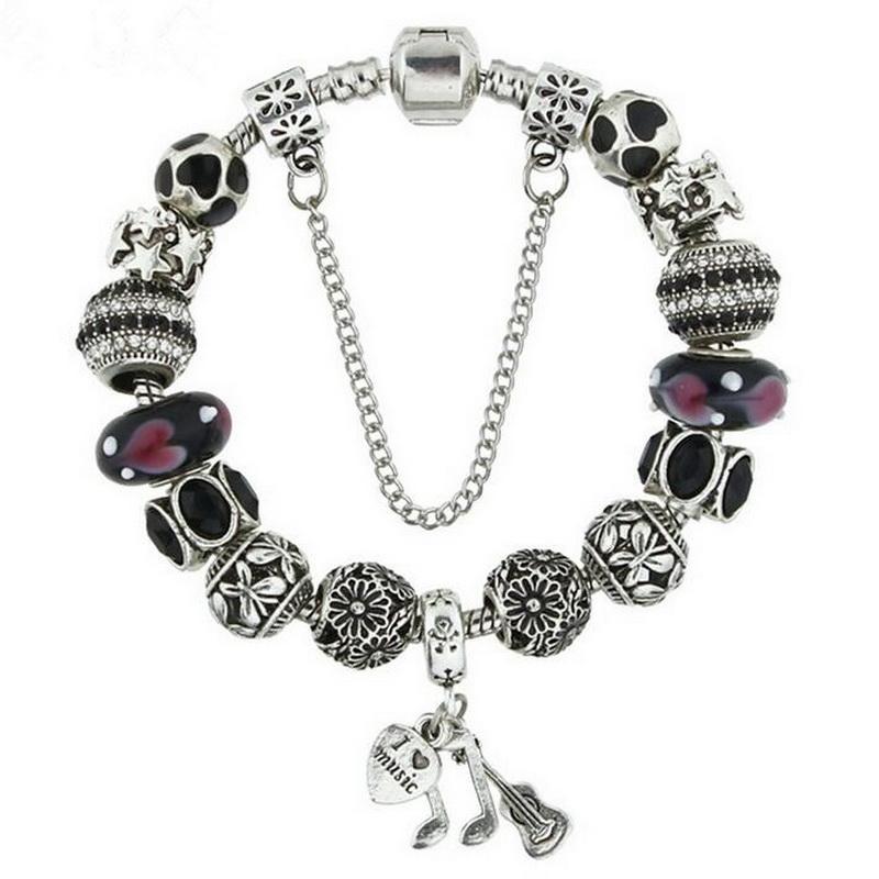 Classic Glass Beads DIY Hollow Alloy Ball Note Charm Bracelet