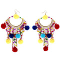 Women Fashion Multicolor Fluffy Balls Beads Tassel Earrings