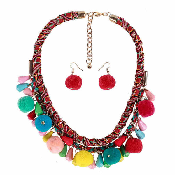 Colorful Ethnic Vintage Style Multicolor Fluffy Balls Collar Necklace