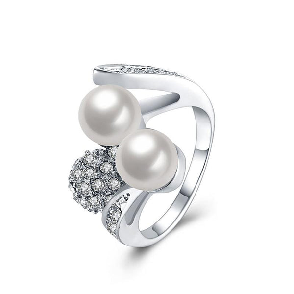 Platinum Plated Jewelry Imitation Pearl Crystal Ring