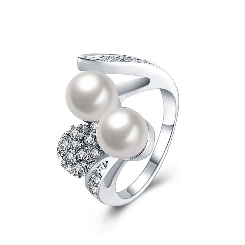 Platinum Plated Jewelry Imitation Pearl Crystal Ring