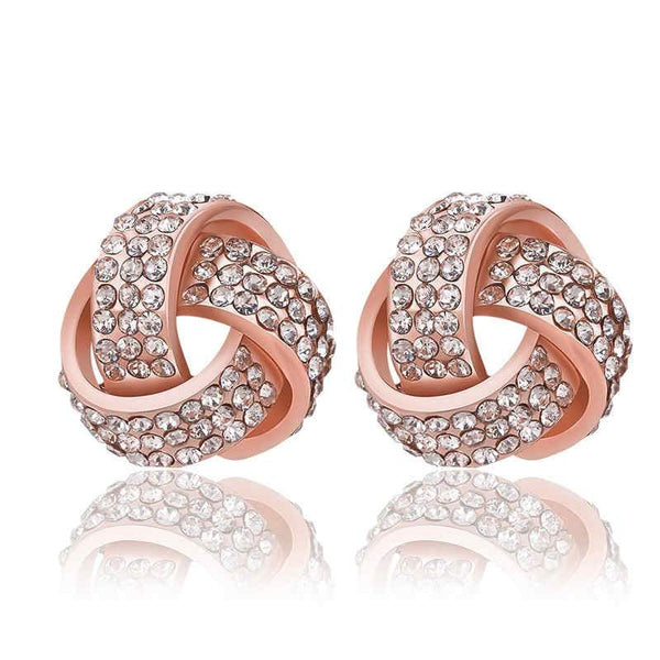 Fashion Full Rhinestone Decoration Knot Girls Stud Earrings