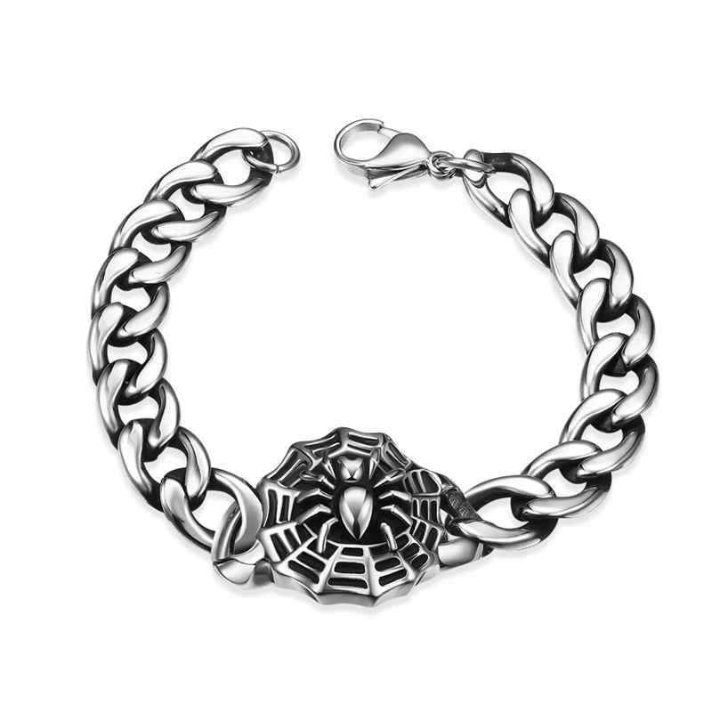 Men Vintage Unique Spider Pattern Round Stainless Steel Bracelet