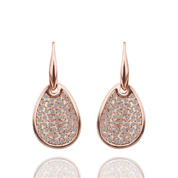 Female Rhinestone Decoration Oval Leaf Rose Gold Drop Earrings