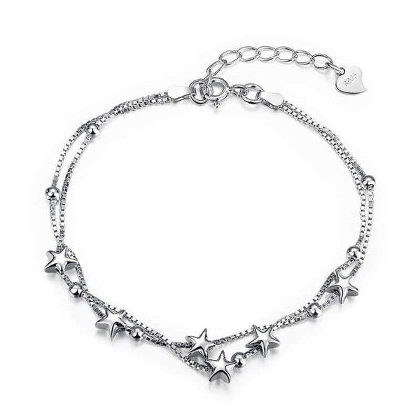 Girl Party Stars Double Chain Sterling Silver Bracelet