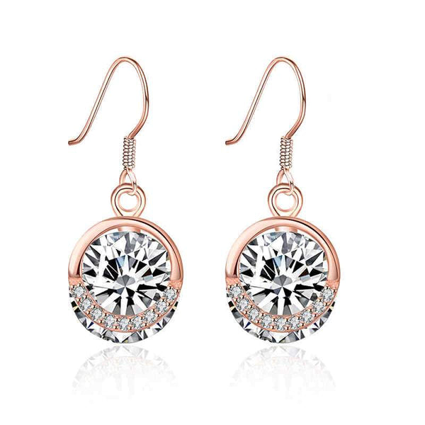 Women Party Luxury Shiny Diamond Rose Gold Sterling Silver Earrings