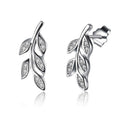 Handmade Zircon Decoration Olive Branch Sterling Silver Stud Earrings