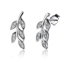 Handmade Zircon Decoration Olive Branch Sterling Silver Stud Earrings