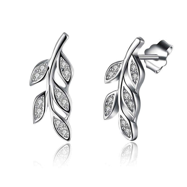 Handmade Zircon Decoration Olive Branch Sterling Silver Stud Earrings