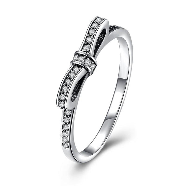 Bow Tie Shape Elegant Design Sterling Silver Zircon Ring