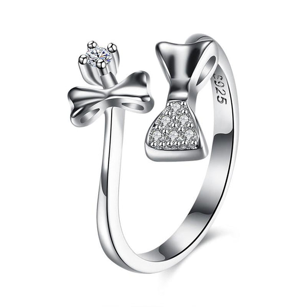 Bow Tie Flower Simple Design High Quality Silver Ring For Female