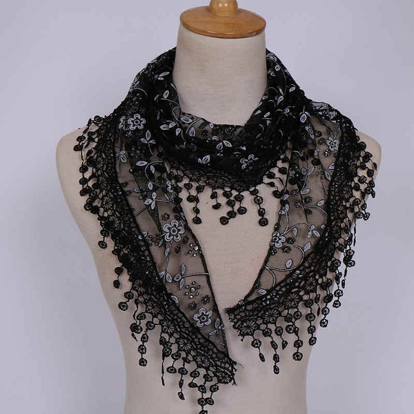 High Quality Flower Sweet Lace Hollow Tassel Scarf Shawl