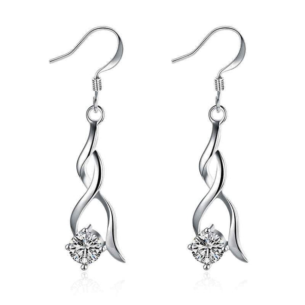 Lady Unique Shiny Zircon Twist Shape Silver Plated Copper Drop Earrings