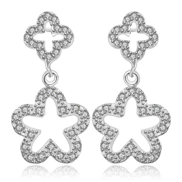 Lady Party Classical Hollow Zircon Decoration Starfish Silver Plated Stud Earrings