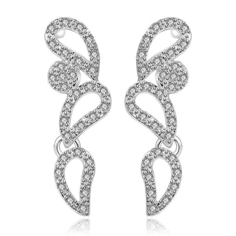 Lady Hollow Water Drop Silver Plated Copper Stud Earrings