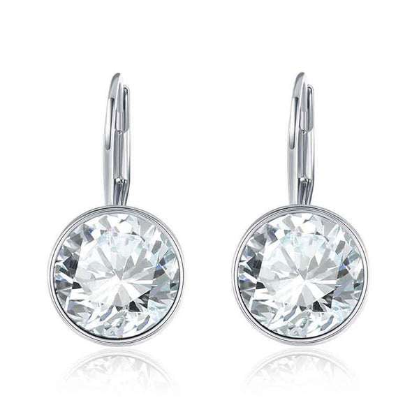 Female Party Circle Glass Decoration Platinum Plated Alloy Earrings