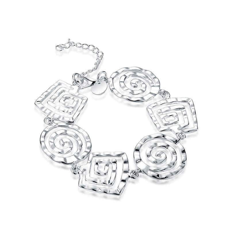 Women Unique Hollow Screw Thread Chain Silver Plated Copper Bracelet