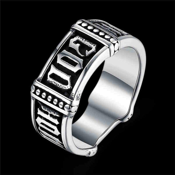 Men Simple Vintage Mysterious Rune Engraving Stainless Steel Ring