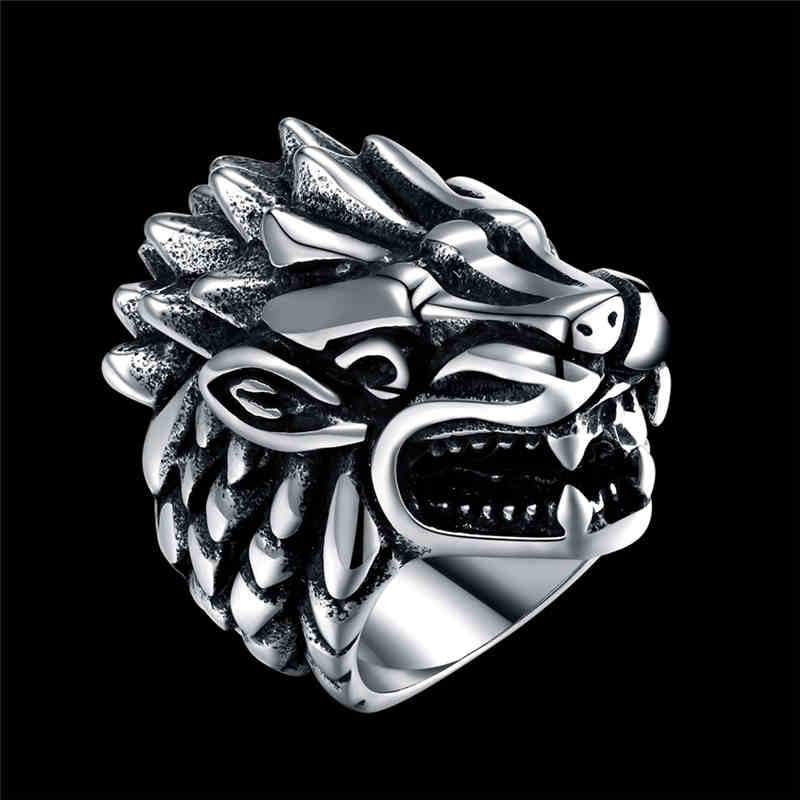 Men Punk Cool Wolf Head Shape Stainless Steel Ring