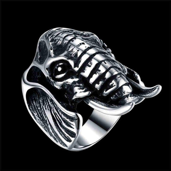 Men Vintage Style Elephant Head Shape Stainless Steel Ring