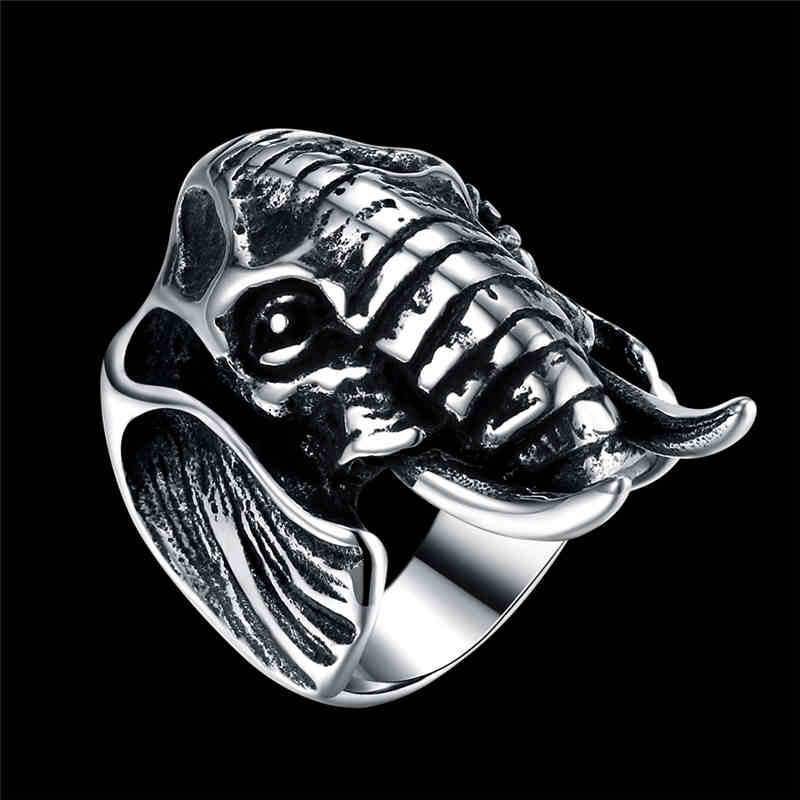 Men Vintage Style Elephant Head Shape Stainless Steel Ring