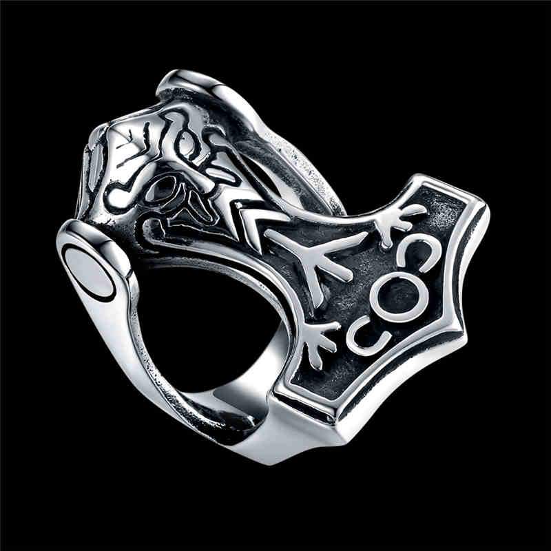 Man Punk Style Abstract Animal Pattern Engraving Stainless Steel Ring