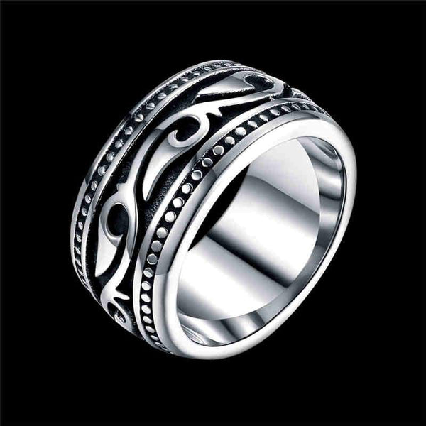 Man Simple Vintage Vine Pattern Engraving Circle Stainless Steel Ring
