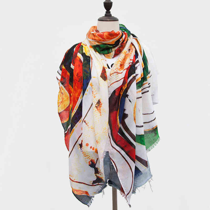 Fashion Rainbow Patterns Printing Flower Cotton Lady Scarf