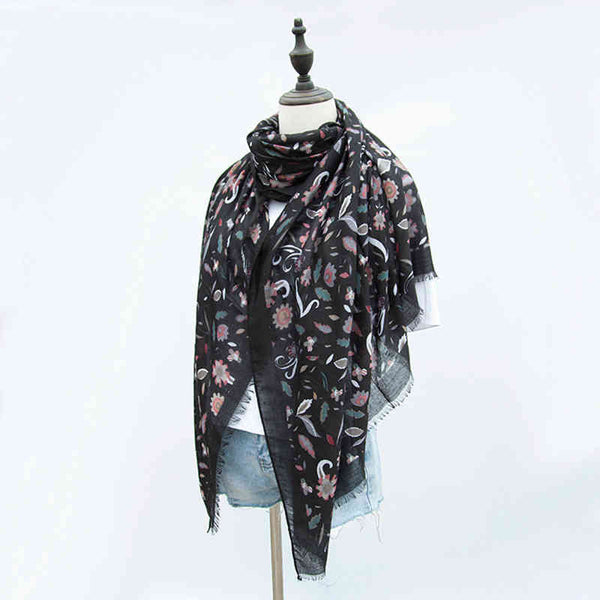 New Ethnic Style Little Sun Patterns Printing Flower Cotton Scarf