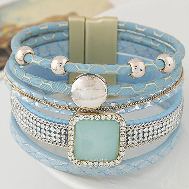 Fashion Luxury Multi Layer PU Leather Magnetic Lock Unisex Bangle