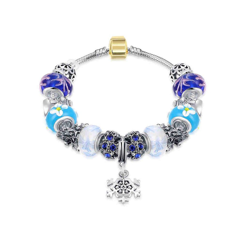 Fashion Snowflake Pendant Hollow Heart Shape Beads Glass Bracelet