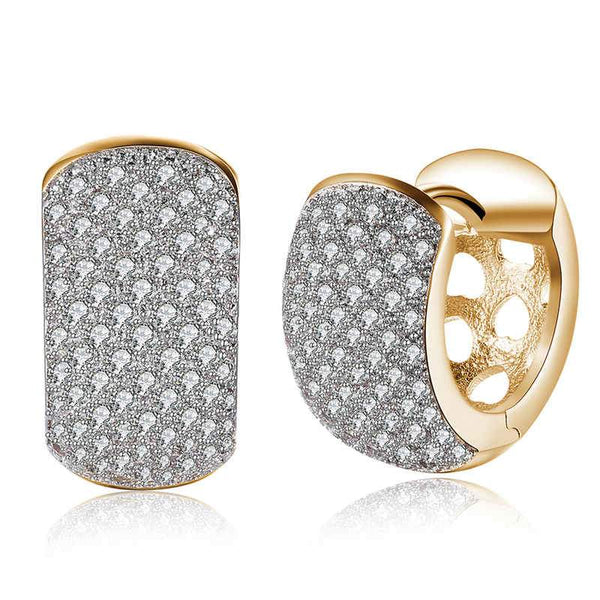 Female Luxury Hollow Shiny Zircon Decoration Champagne Gold Copper Clip Earrings