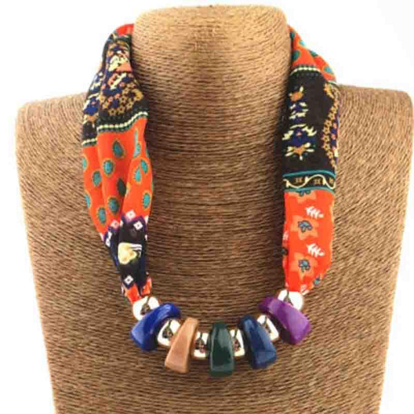 Lady Attractive Stylish Color Cricle Pendant Chiffon Scarf Necklace