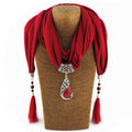 Lady Graceful Ceramic Beads Decoration Tassel Peacock Shape Pendant Polyester Scarf Necklace