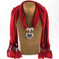 Women Graceful Hollow Heart Shape Alloy Pendant Polyester Scarf Necklace